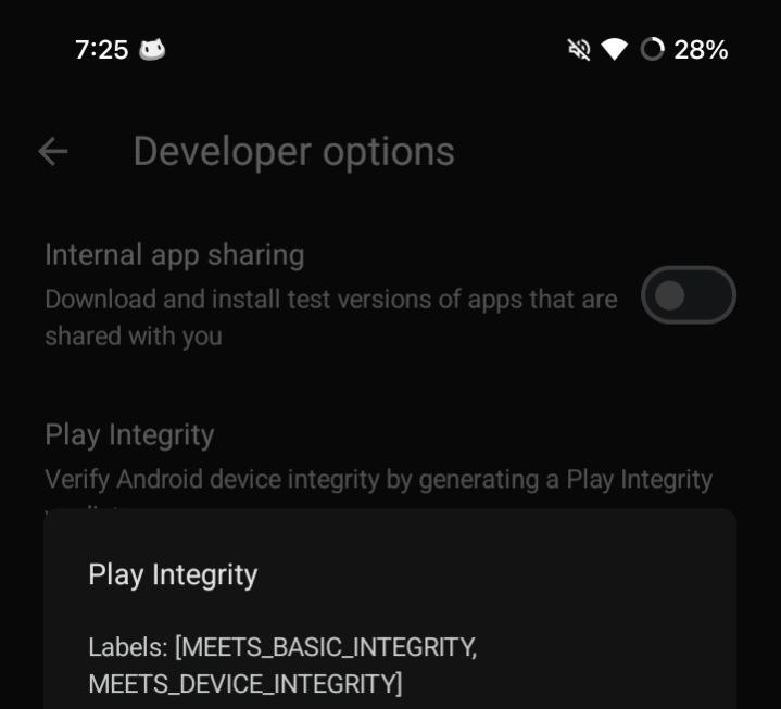 image showing basic and device integrity with green checks.